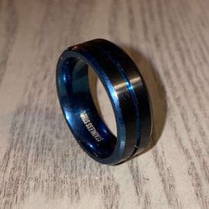 Mens Stainless Steel Ring Size 11 Black & Blue